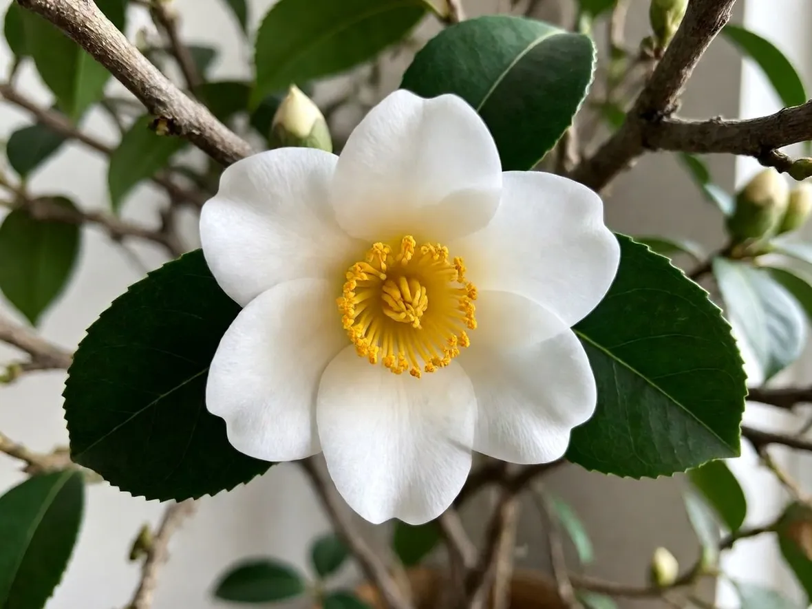 Pianta di the in fiore