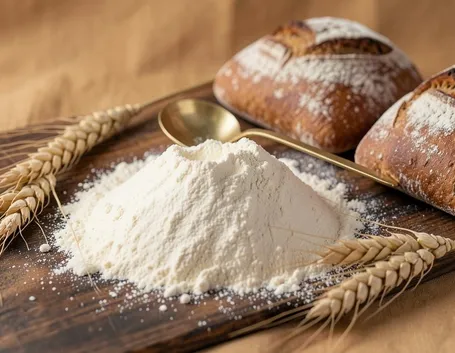Farina di tipo 0 e spighe di grano tenero bio