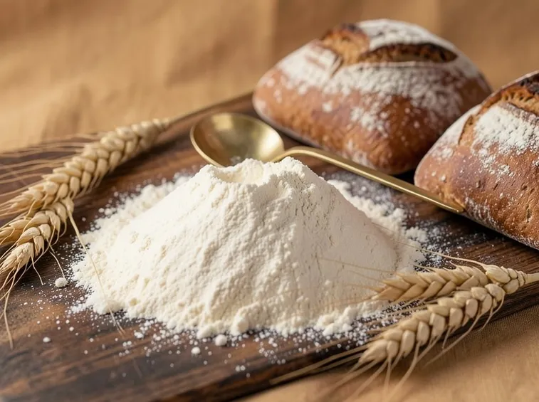Farina di tipo 0 e spighe di grano tenero bio