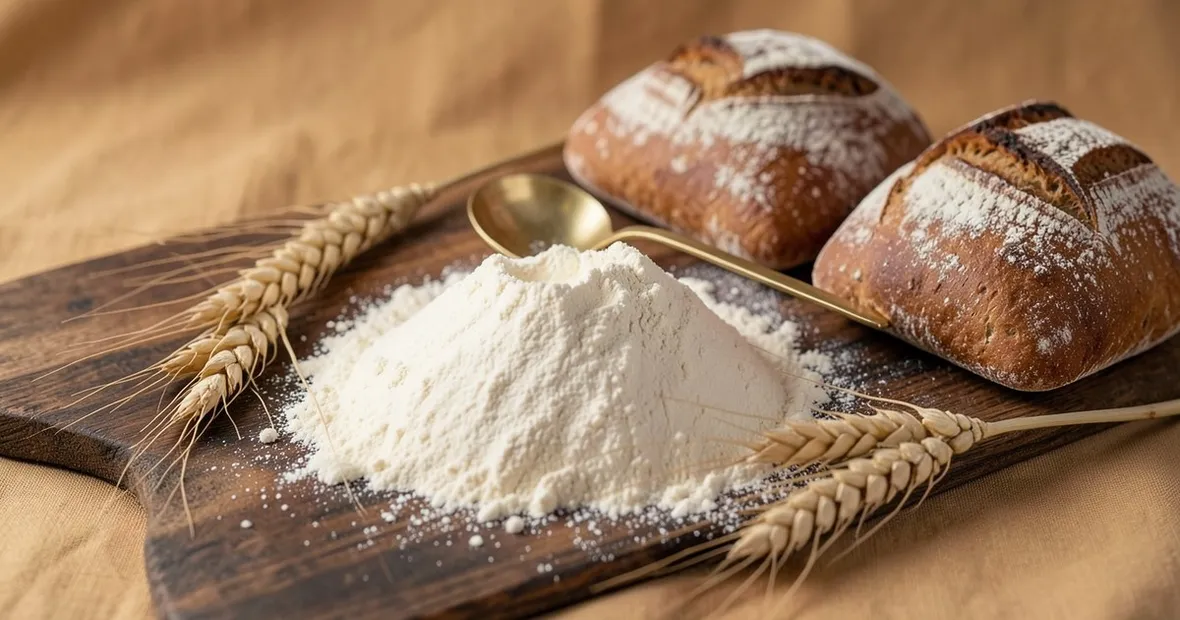 Farina di tipo 0 e spighe di grano tenero bio
