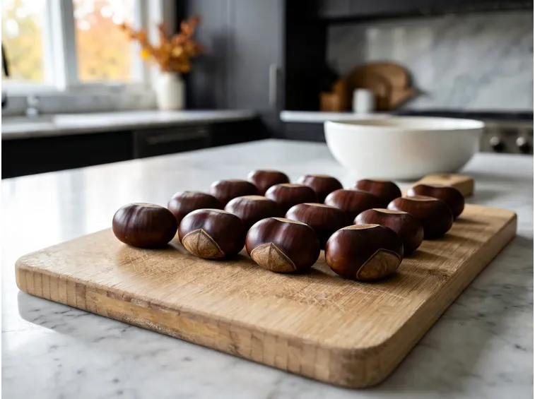 Selezionare le castagne biologiche appena comprate