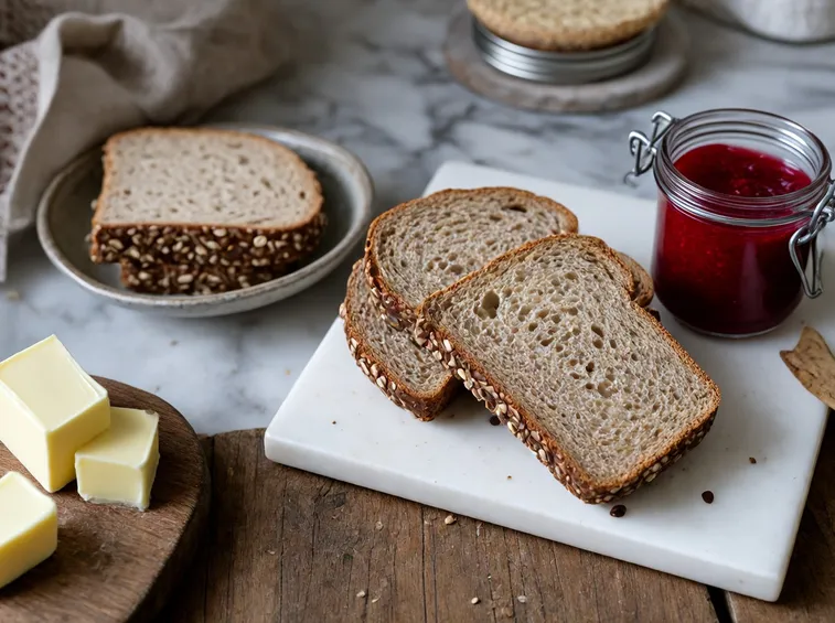 Fette di farro bio con marmellata di frutta