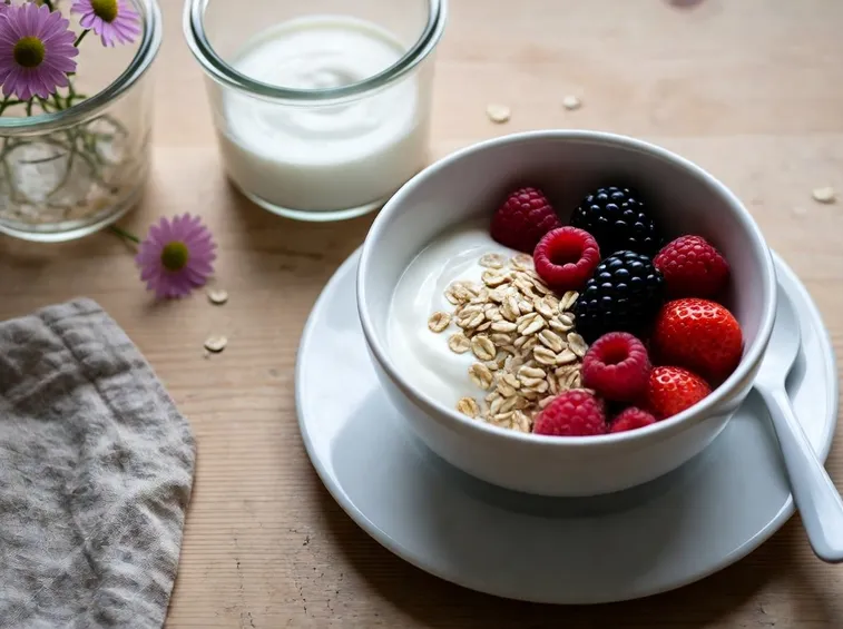 Colazione a base di cereali e yogurt