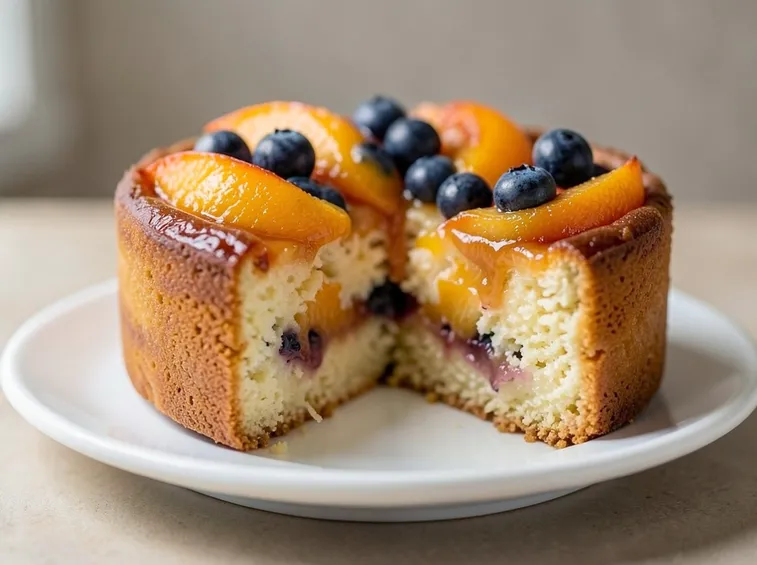 Torta pesche mirtilli