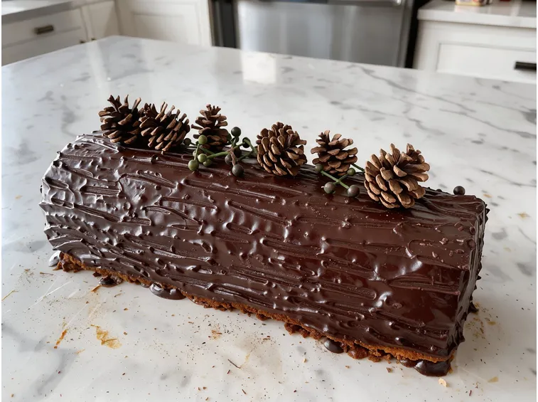 Ganache al cioccolato e decorazione a effetto legno