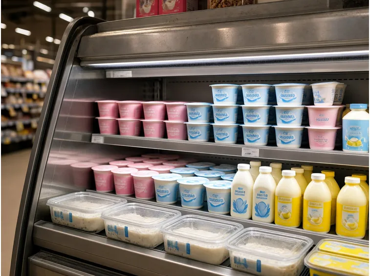Banco frigo con yogurt