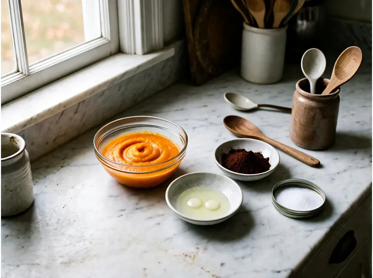 Ingredienti e dosi: purea di zucca, cacao, albumi e dolcificante