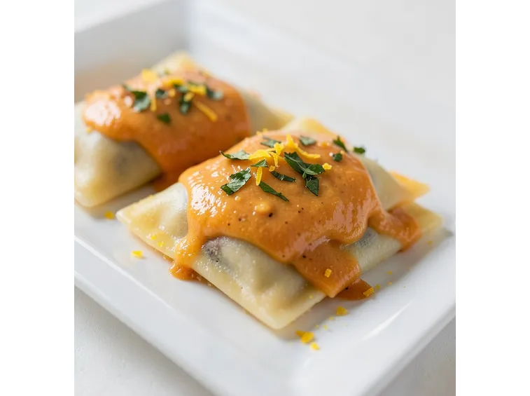 Ravioli con farina di ceci e baccalà
