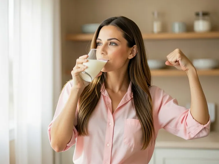 Donna che beve latte