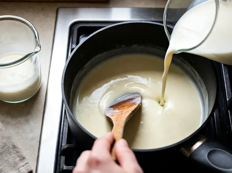 Fasi di preparazione della besciamella senza lattosio
