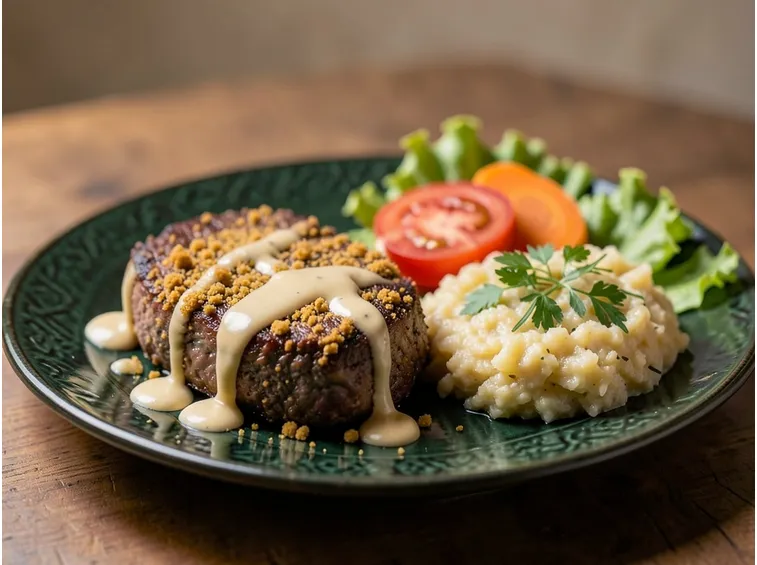 Bistecca vegana con contorni vegetali