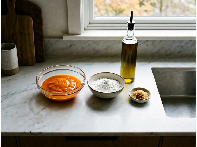 Ingredienti e dosi: polpa, farina, olio e zucchero di canna