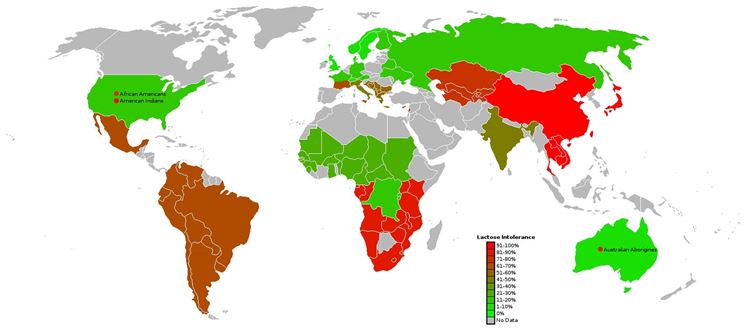 Distribuzione dell'intolleranza al lattosio