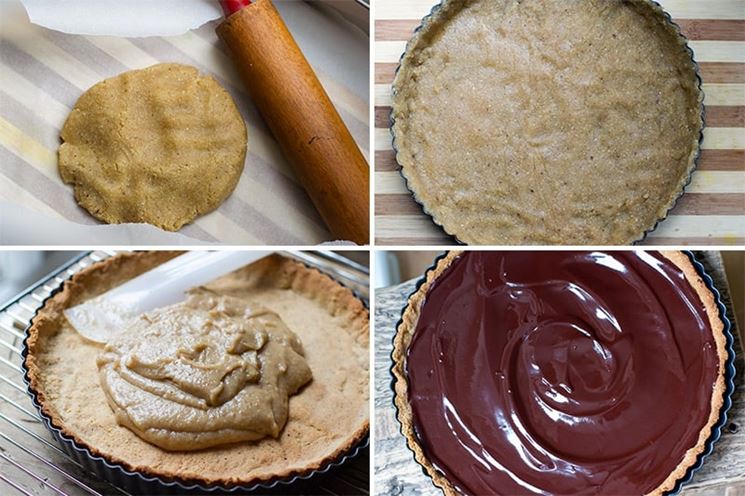 Crostata vegana alla crema di nocciole e cioccolata in step